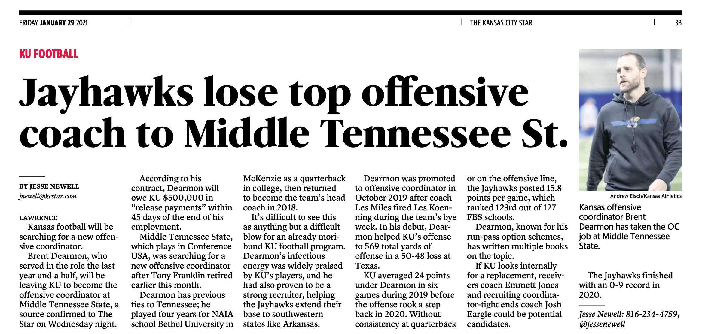 Sports story about KU football coach